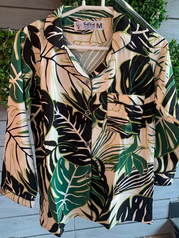 Tropical Leaf Print Pajama set